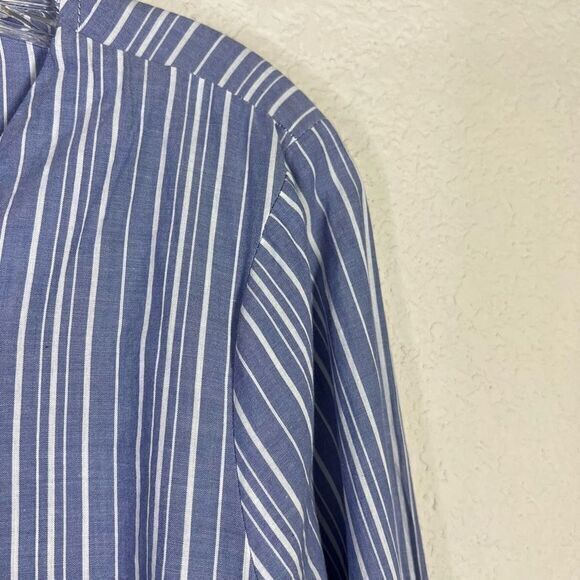 A New Approach Women's Blue White Striped‎ Tie Neck 3/4 Sleeve Blouse Size Large - Picture 3 of 7